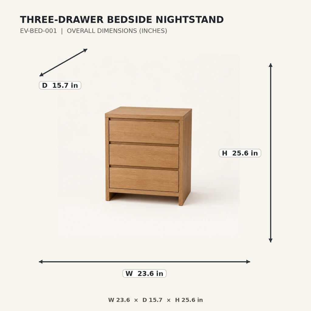Three-Drawer Bedside Nightstand