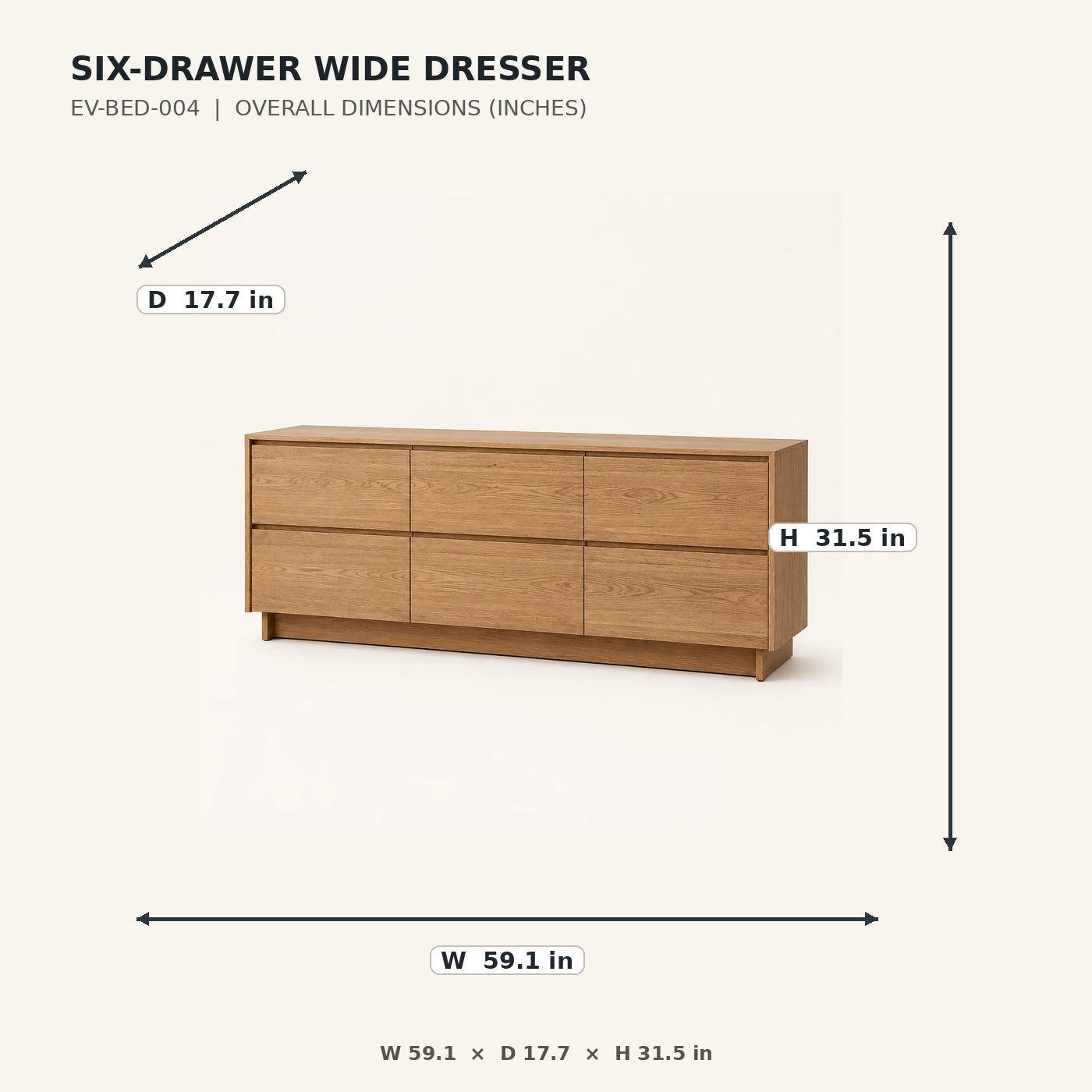 Six-Drawer Wide Dresser