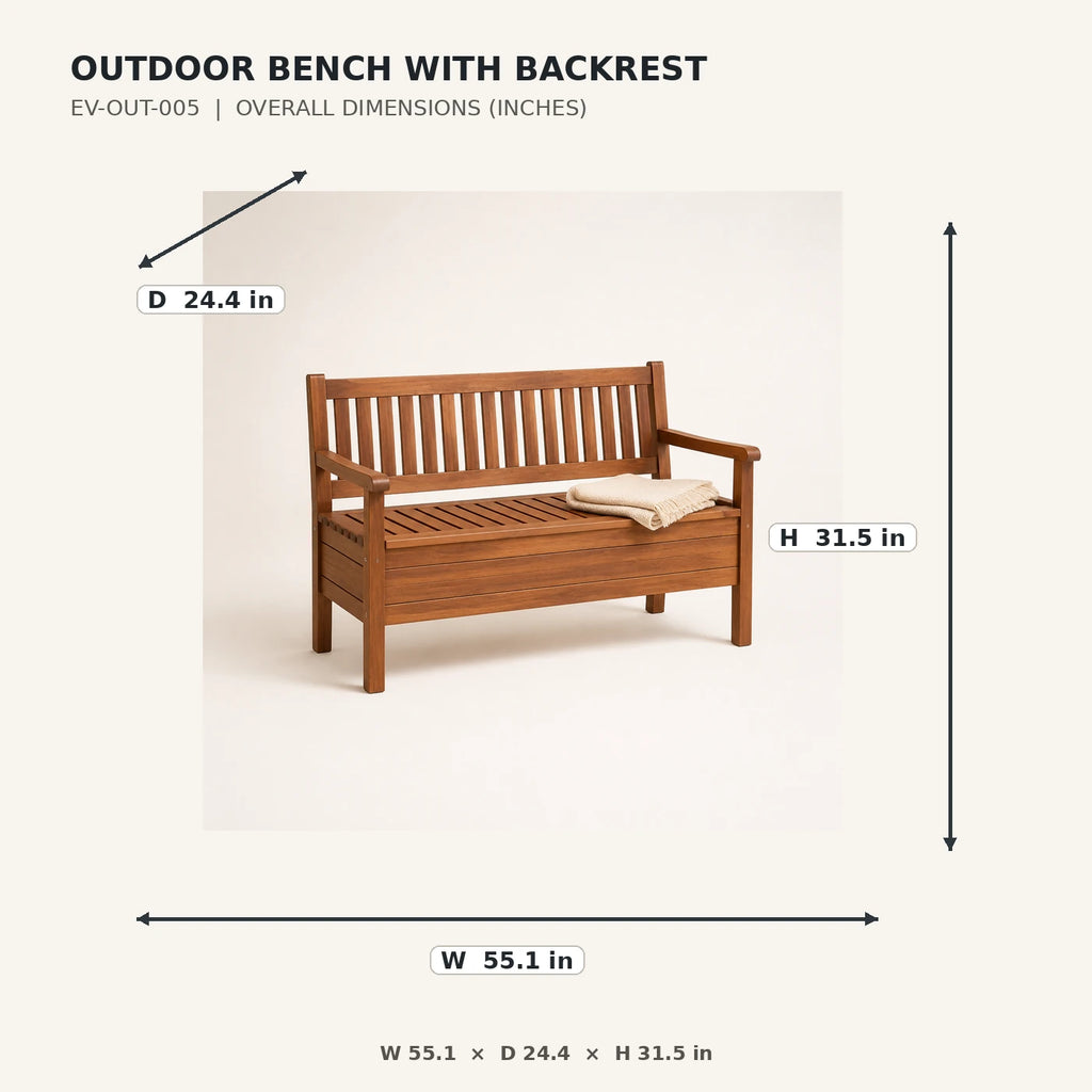 Outdoor Bench with Backrest