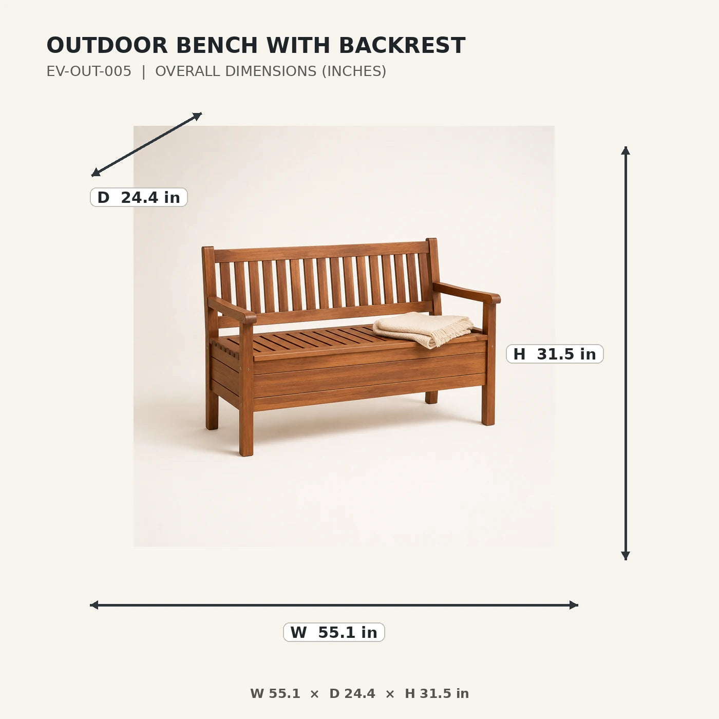Outdoor Bench with Backrest